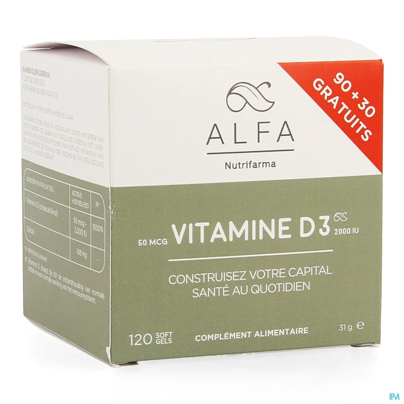 Alfa Vitamine D3 50mcg | 120 softgel capsules | Voedingssupplement