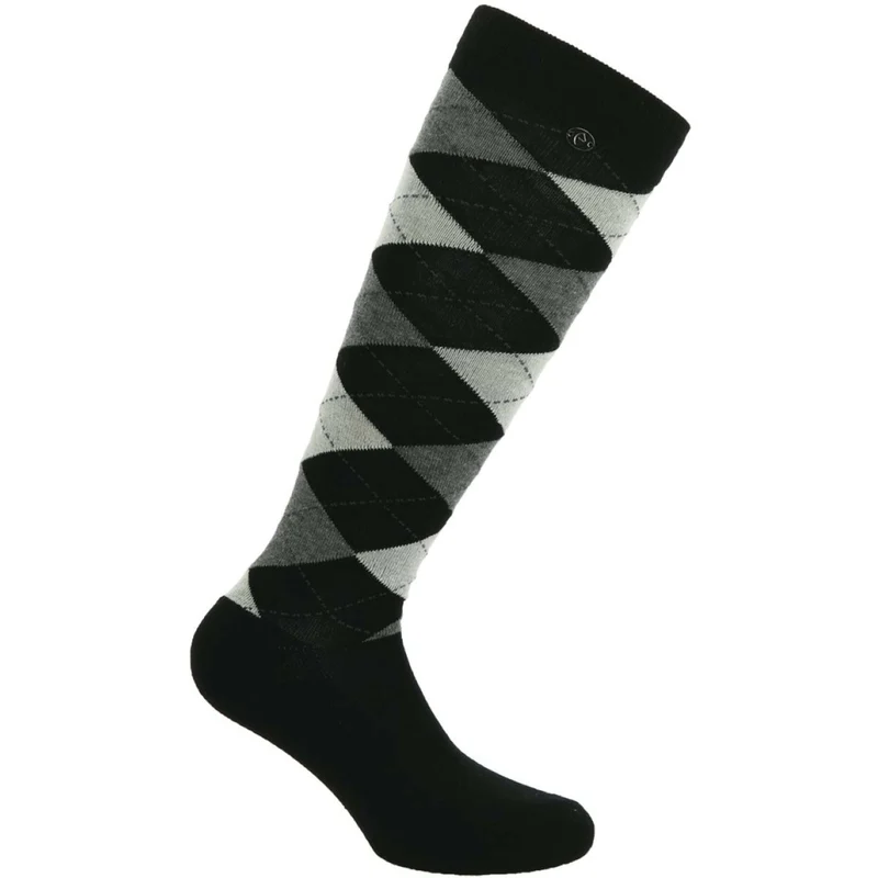 EQUITHÈME Chaussettes d'Équitation Argyle Noir/Écru