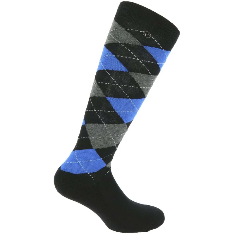 EQUITHÈME Chaussettes d'Équitation Argyle Noir/Bleu