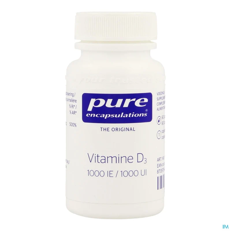 Pure Encapsulations Vitamine D3 1000 IE - Hypoallergeen, Botondersteuning, 60 Caps